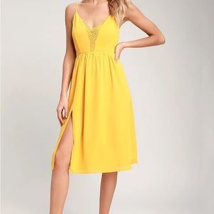 Lulu’s marigold yellow backless dress
